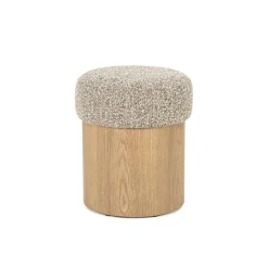 Poef George Bouclé en essenhout - Taupe - Loft24.nl
