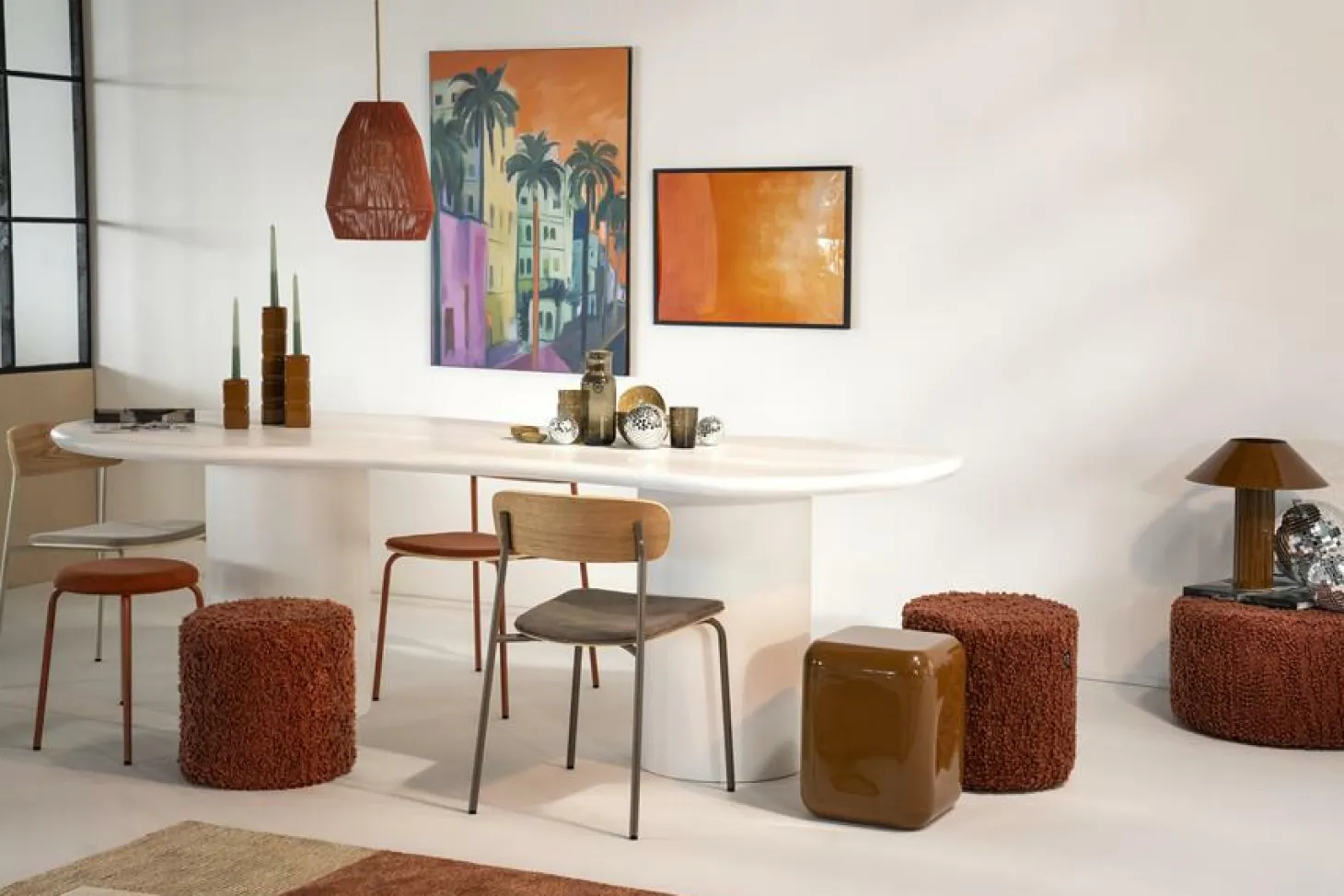 Poef Vista Grof Bouclé 40 x 40 cm - Terracotta - Loft24.nl