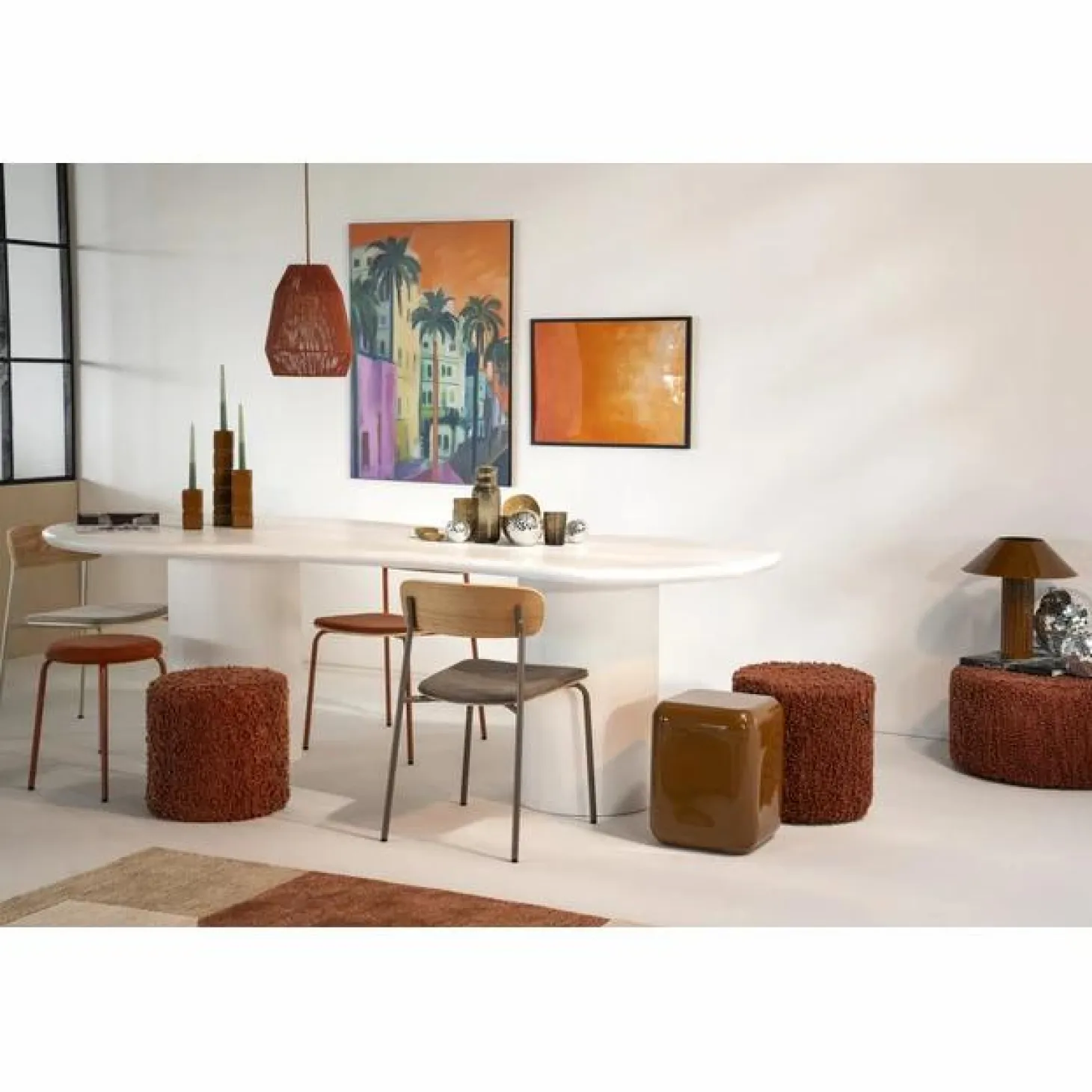 Poef Vista Grof Bouclé 40 x 40 cm - Terracotta - Loft24.nl