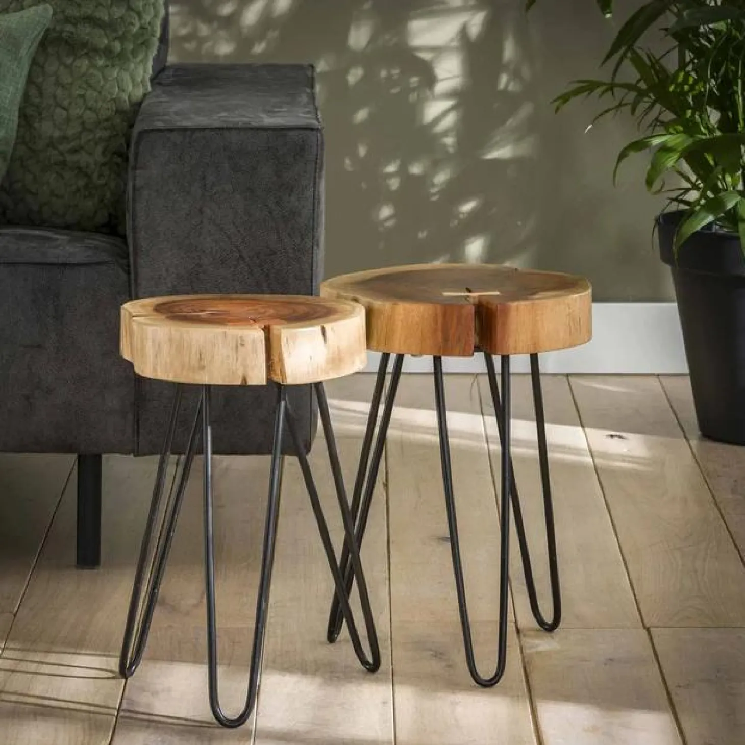 Ronde Bijzettafel Boomstam Acaciahout - 32cm - Loft24.nl
