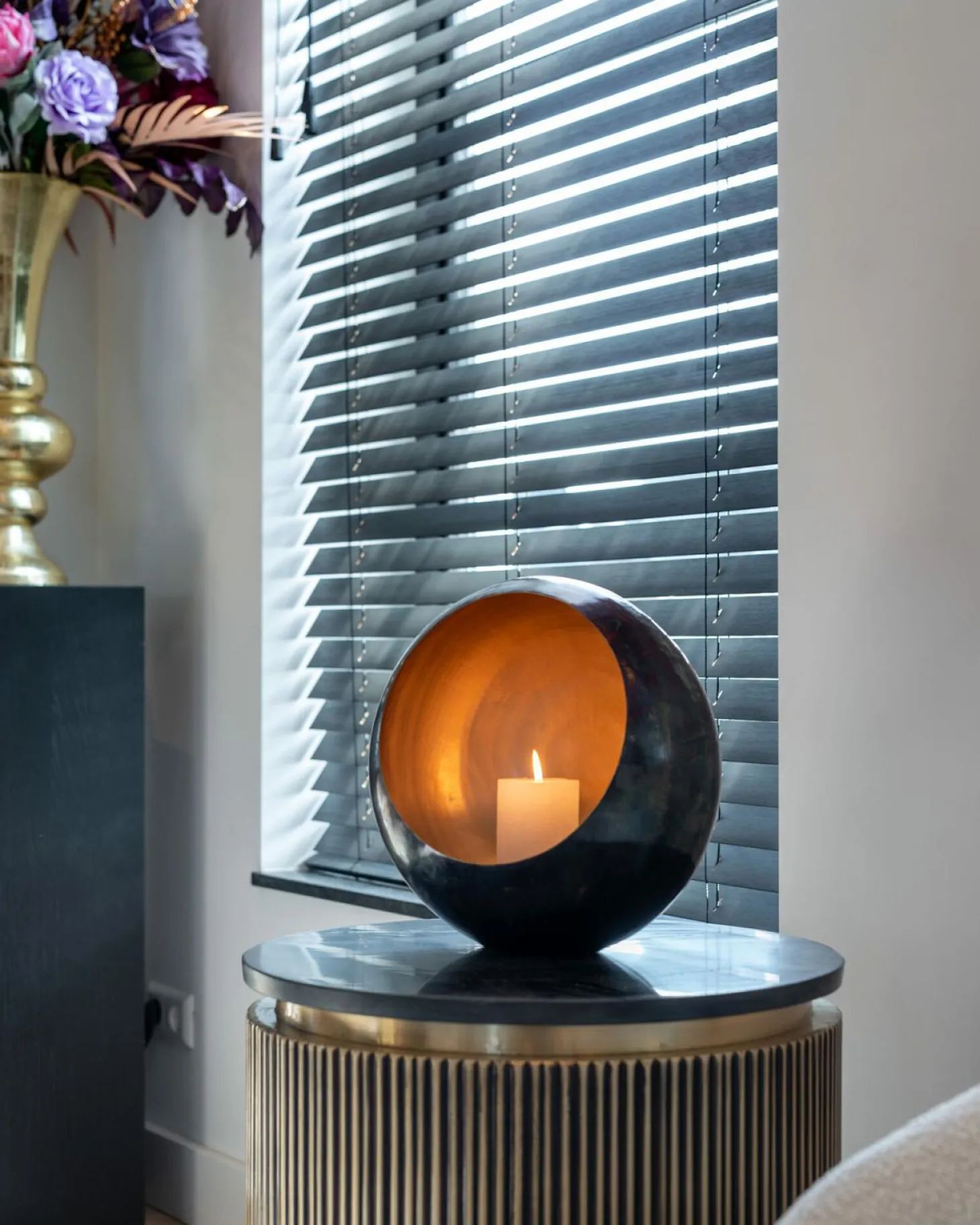 Ronde Bijzettafel Ironville Marmer Ø50 cm - Goud - Loft24.nl
