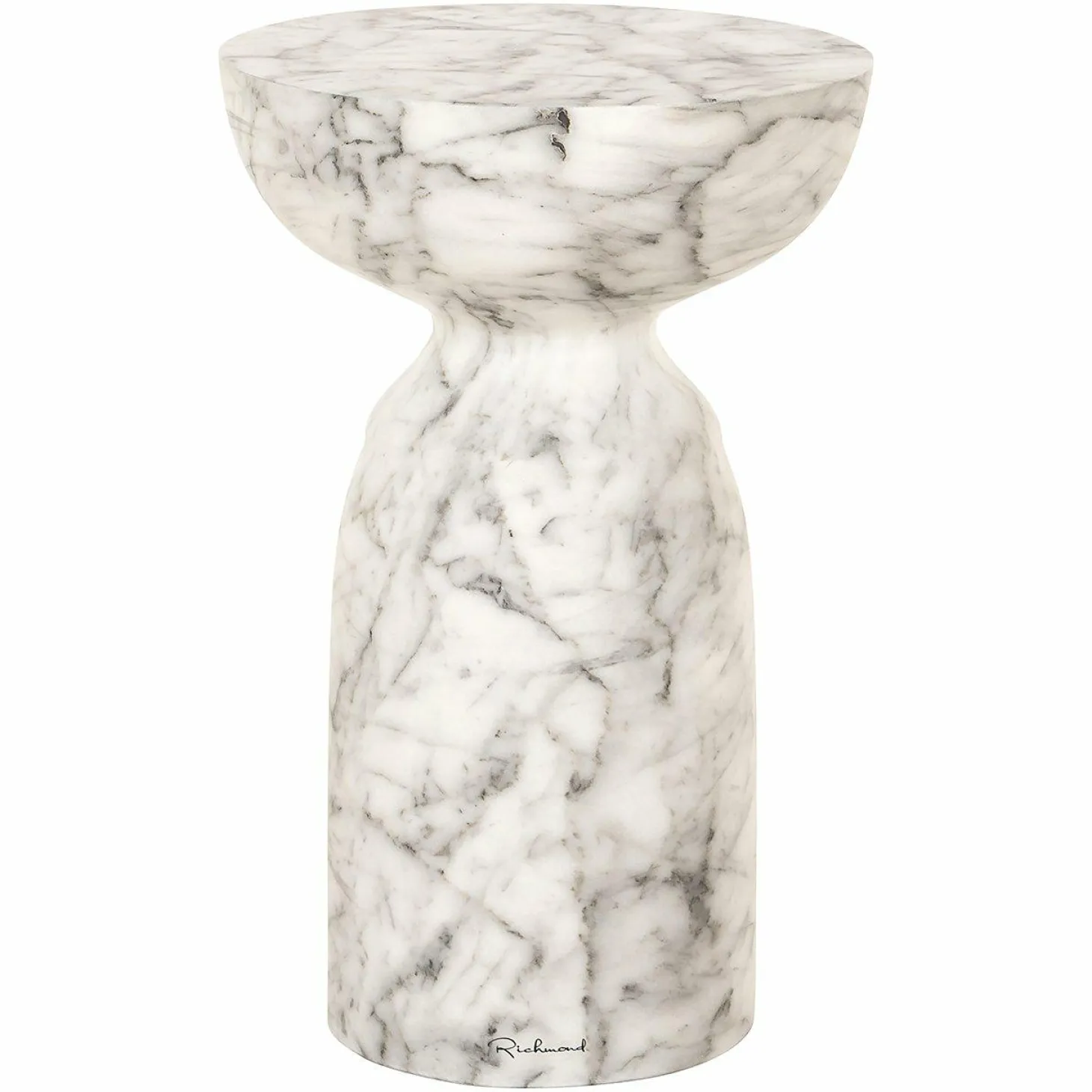 Ronde Bijzettafel Kita Faux marmer Ø34 cm - Wit - Loft24.nl
