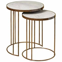 Ronde Bijzettafel Renew Iron set van 2 stuks - Marmer - Loft24.nl