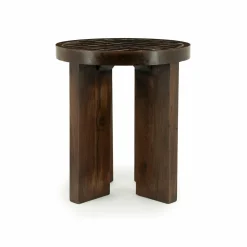 Ronde Bijzettafel TiledUp Keramiek en mangohout 40cm - Loft24.nl