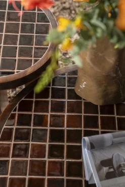 Ronde Bijzettafel TiledUp Keramiek en mangohout 40cm - Loft24.nl