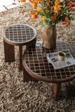 Ronde Bijzettafel TiledUp Keramiek en mangohout 40cm - Loft24.nl