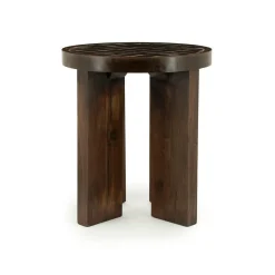 Ronde Bijzettafel TiledUp Keramiek en mangohout 40cm - Loft24.nl