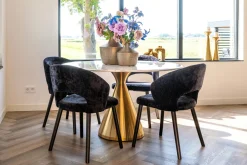 Ronde Eettafel Tenille Faux Marmer Ø130 cm - Goud - Loft24.nl