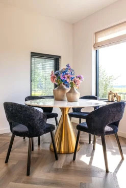 Ronde Eettafel Tenille Faux Marmer Ø130 cm - Goud - Loft24.nl