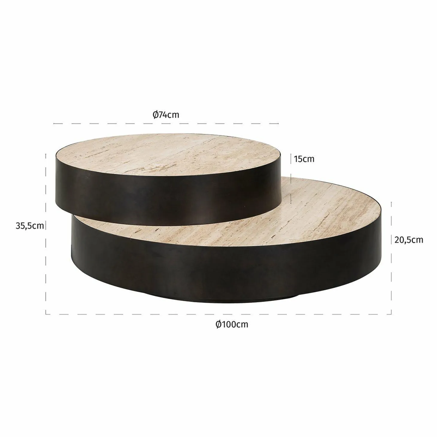 Ronde Salontafel Avalon Travertin - 2 Laags - Loft24.nl