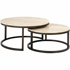 Ronde Salontafel Avalon Travertin - Set van 2 stuks - Loft24.nl