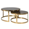 Ronde Salontafel Conrad Set van 2 stuks Faux Marmer - Goud - Loft24.nl
