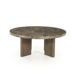 Ronde Salontafel Lando Marmer en mangohout - 80 cm - Loft24.nl