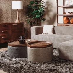 Ronde Salontafel Ossana Mangohout en stof 60 cm - Groen - Loft24.nl