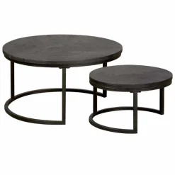 Ronde Salontafel Viola Mangohout Zwart - Set van 2 stuks - Loft24.nl