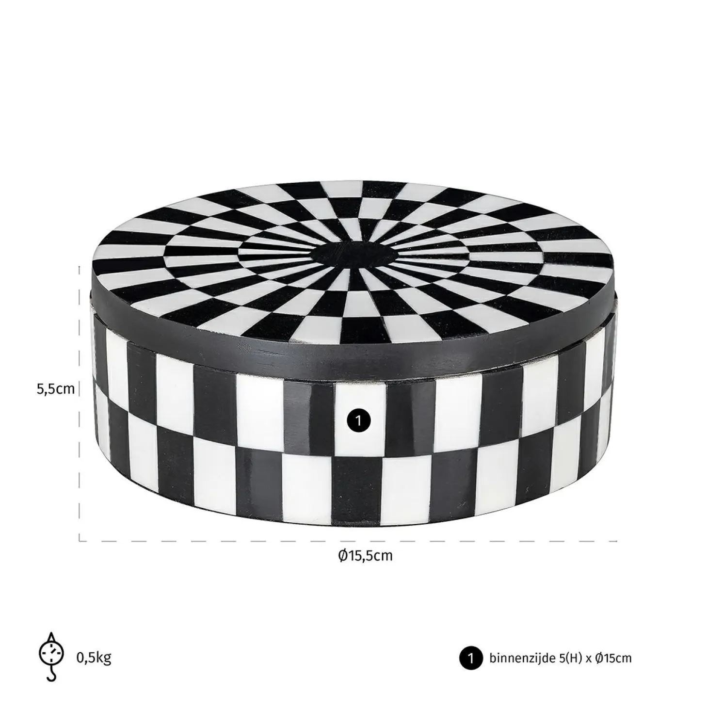 Rond Opbergdoosje Nore Ø15cm kleur Zwart/Wit - Loft24.nl