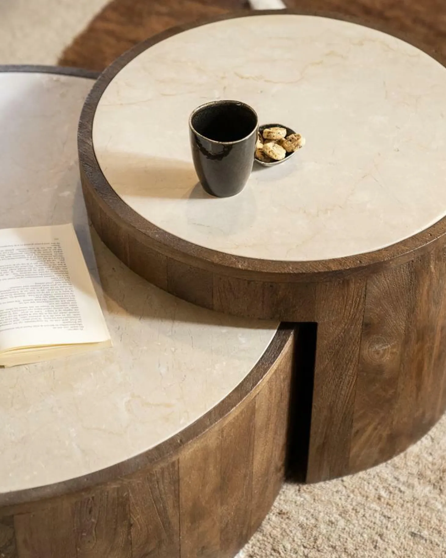 Salontafel Hazel Mangohout en Marmer Set van 2 stuks - Loft24.nl