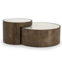 Salontafel Hazel Mangohout en Marmer Set van 2 stuks - Loft24.nl