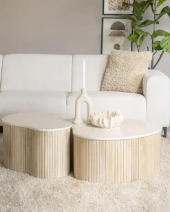 Salontafel Kira Medium Mangohout en Marmer - Loft24.nl