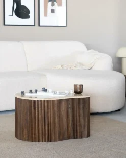 Salontafel Mari Mangohout en Travertin 70 x 47 cm - Loft24.nl