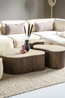 Salontafel Mari Mangohout en Travertin 83 x 72 cm - Loft24.nl