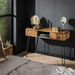 Sidetable / Kaptafel Wave Mangohout met slanke metalen poot - Loft24.nl