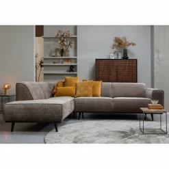Statement hoekbank links platte brede rib taupe - Loft24.nl