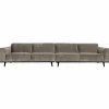 Statement xl 4-zits bank 372 cm platte brede rib clay - Loft24.nl