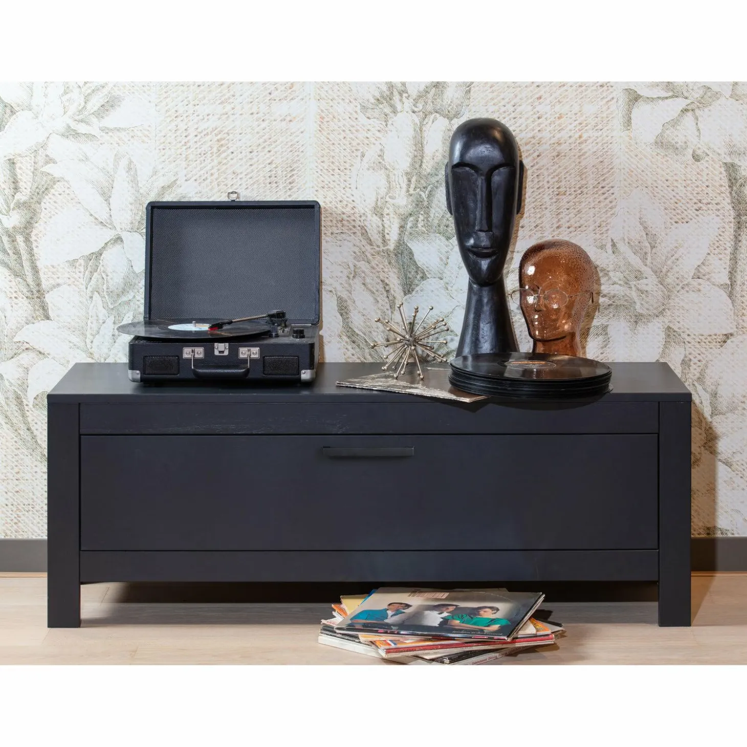 TV-meubel Bonk Grenen 120cm - Zwart - Loft24.nl
