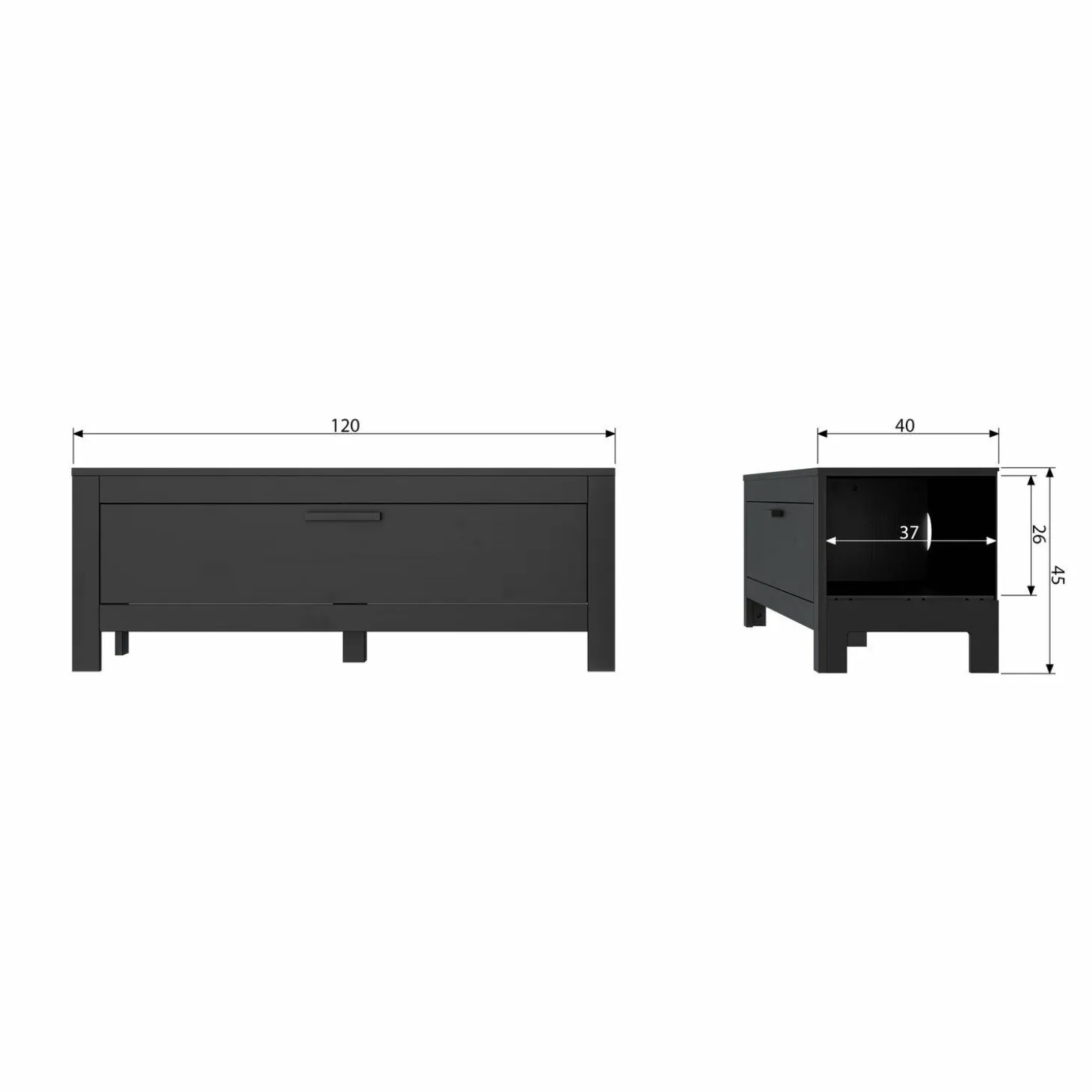 TV-meubel Bonk Grenen 120cm - Zwart - Loft24.nl