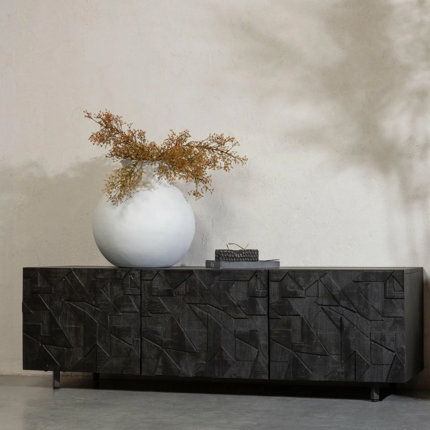 TV-meubel Counter Mangohout 160cm - zwart - Loft24.nl