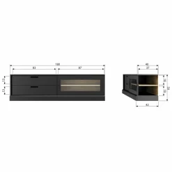TV-meubel James 180cm - Zwart - Loft24.nl
