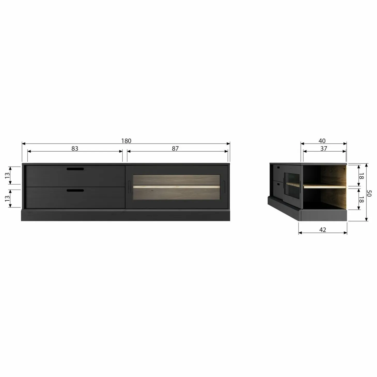 TV-meubel James 180cm - Zwart - Loft24.nl