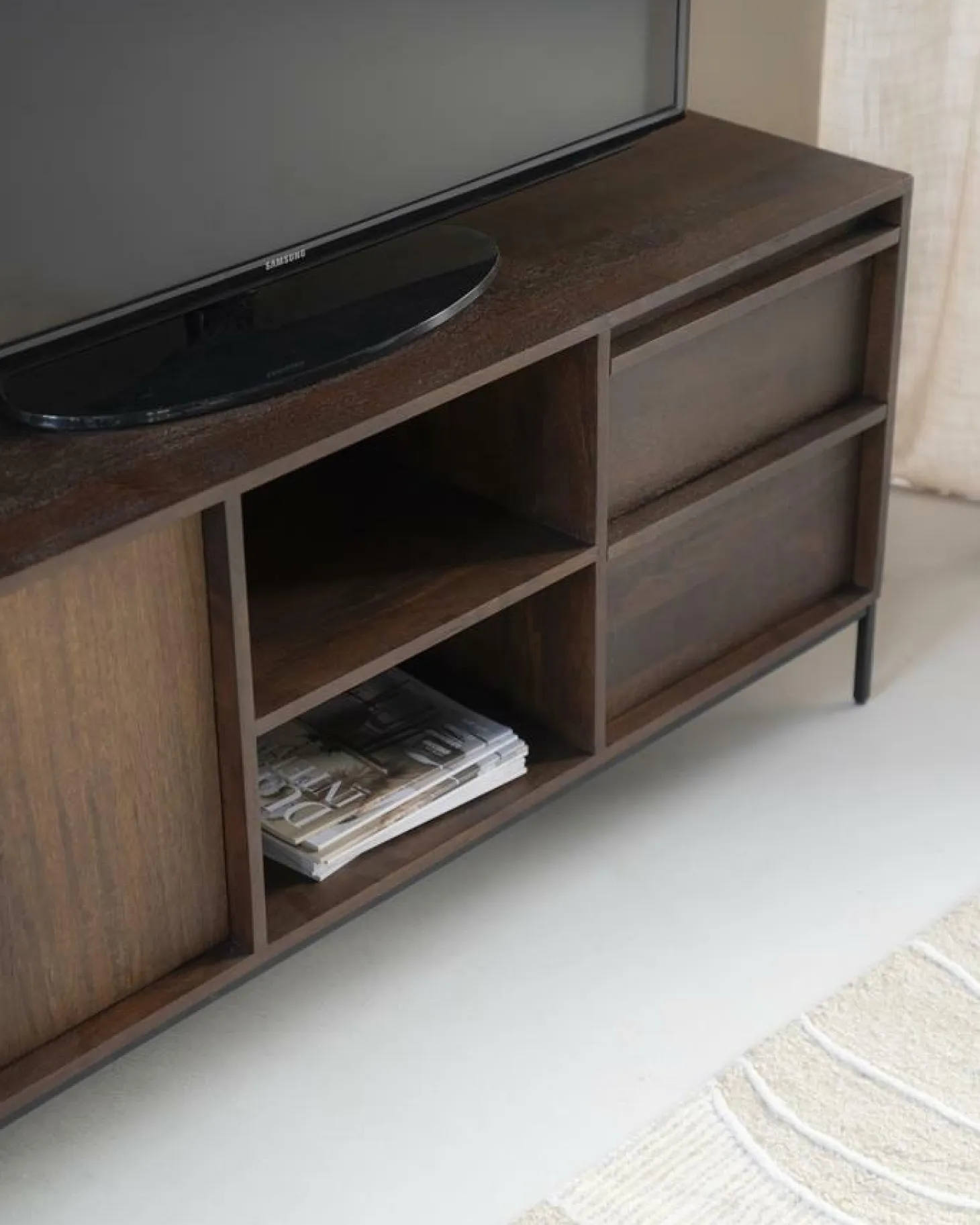 TV-meubel Jimmy Mangohout en Metaal 180cm - Bruin - Loft24.nl