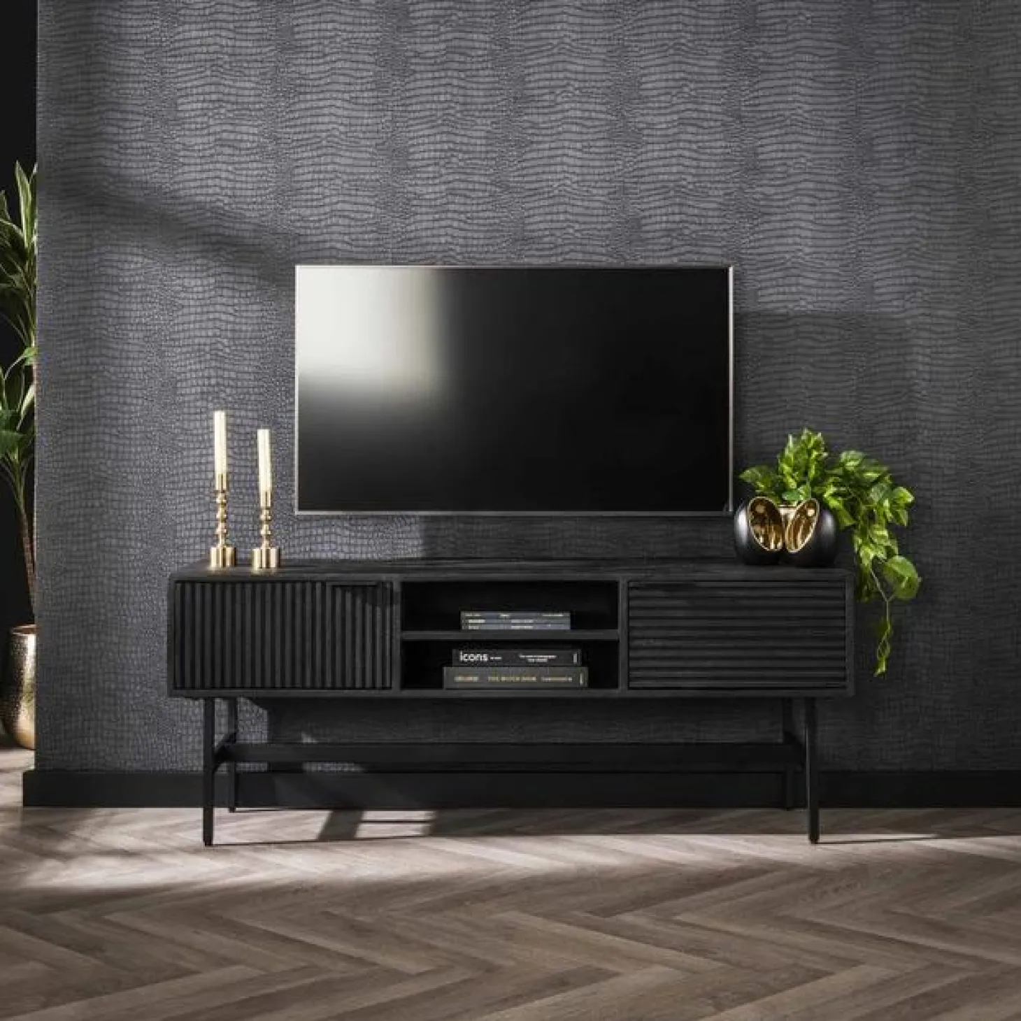 TV-meubel Marina Mangohout 140cm - Zwart - Loft24.nl