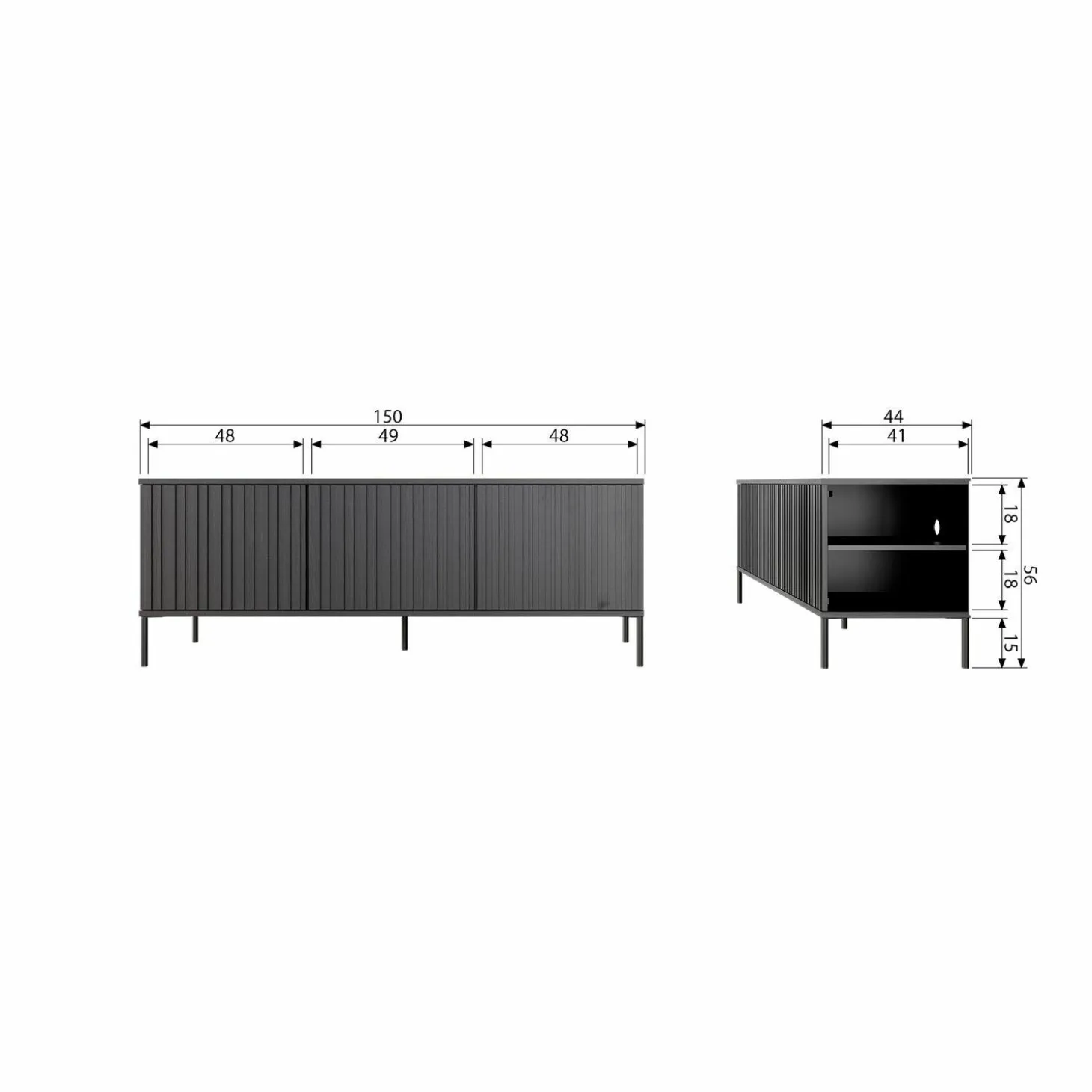 TV-meubel New Gravure Grenen 150cm - Zwart - Loft24.nl