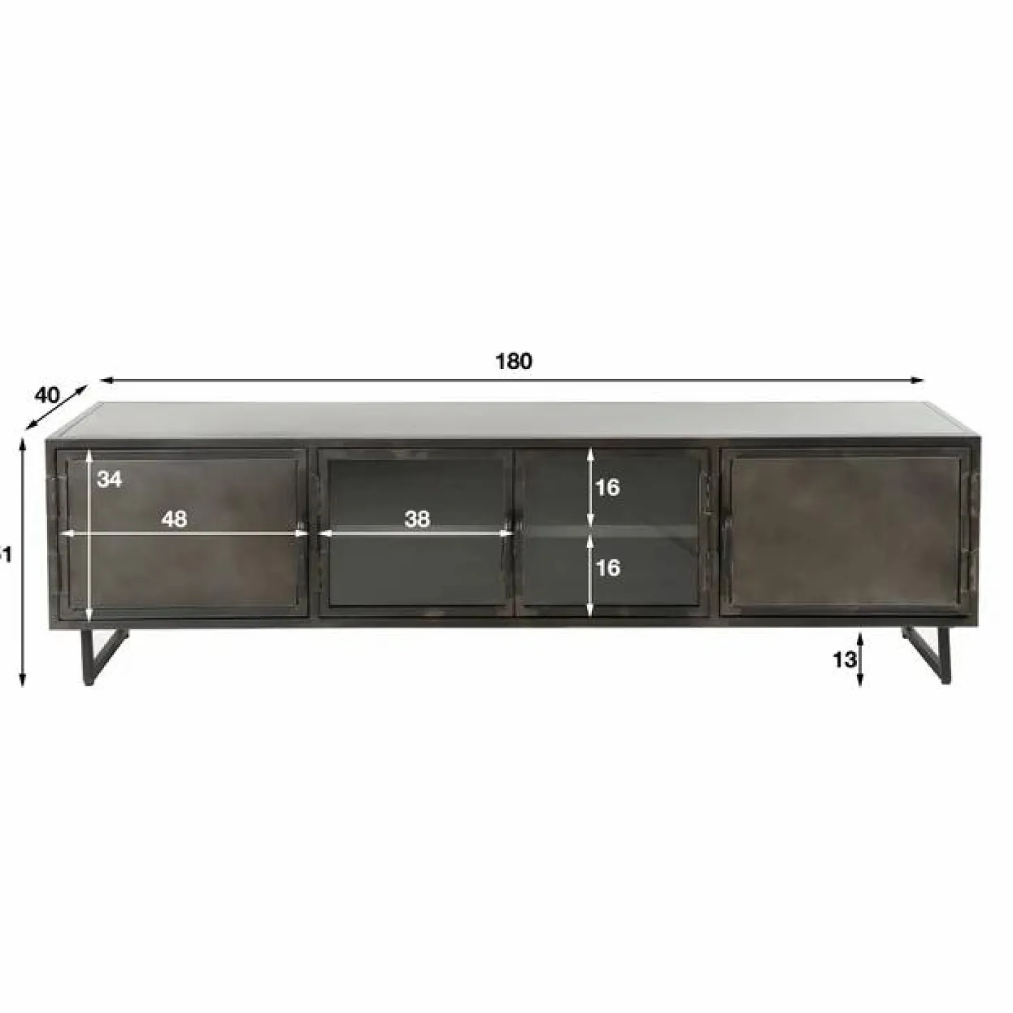 TV-meubel Rift metaal en Glas 180cm- Zwart - Loft24.nl