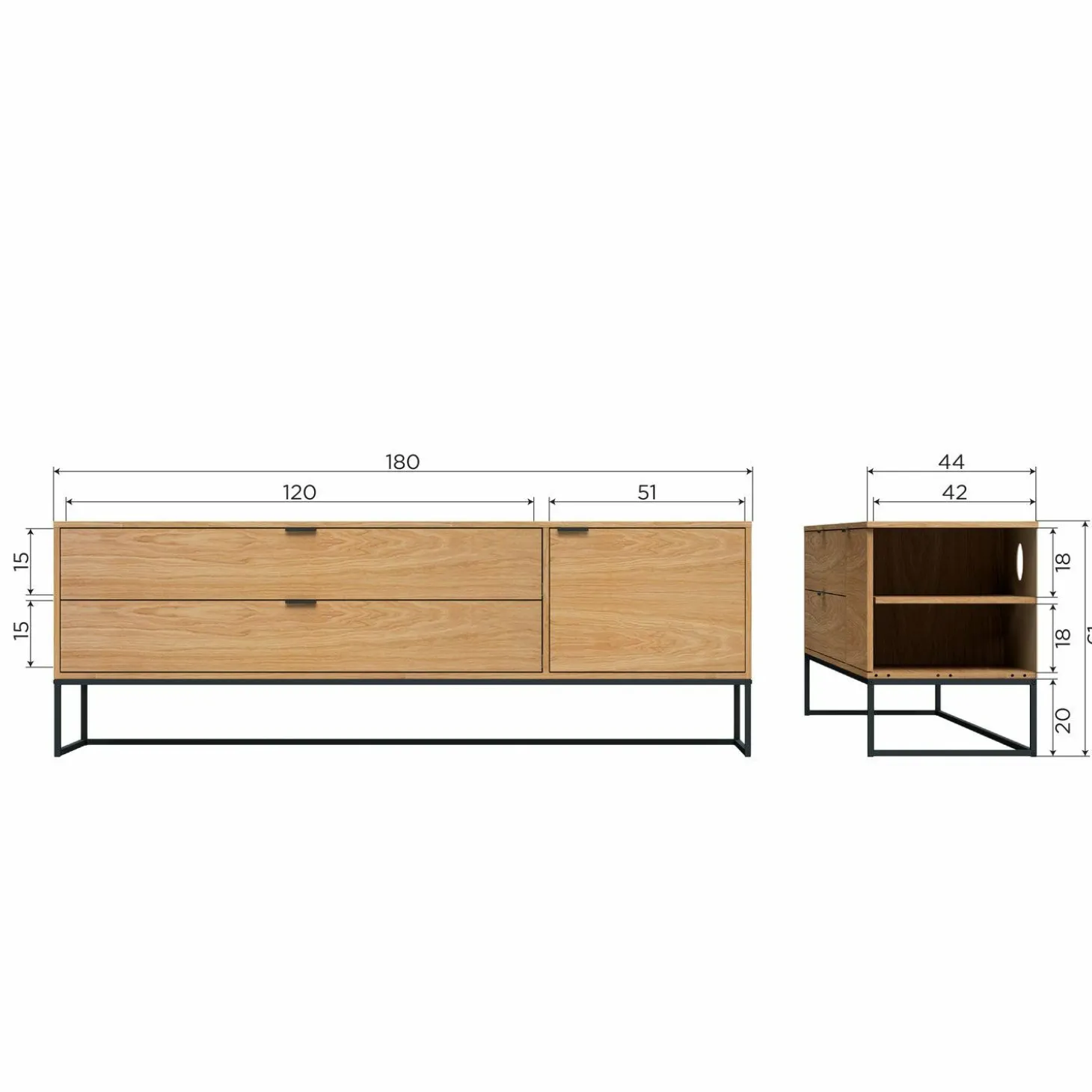 TV -meubel Silas Eiken 180cm - Naturel - Loft24.nl