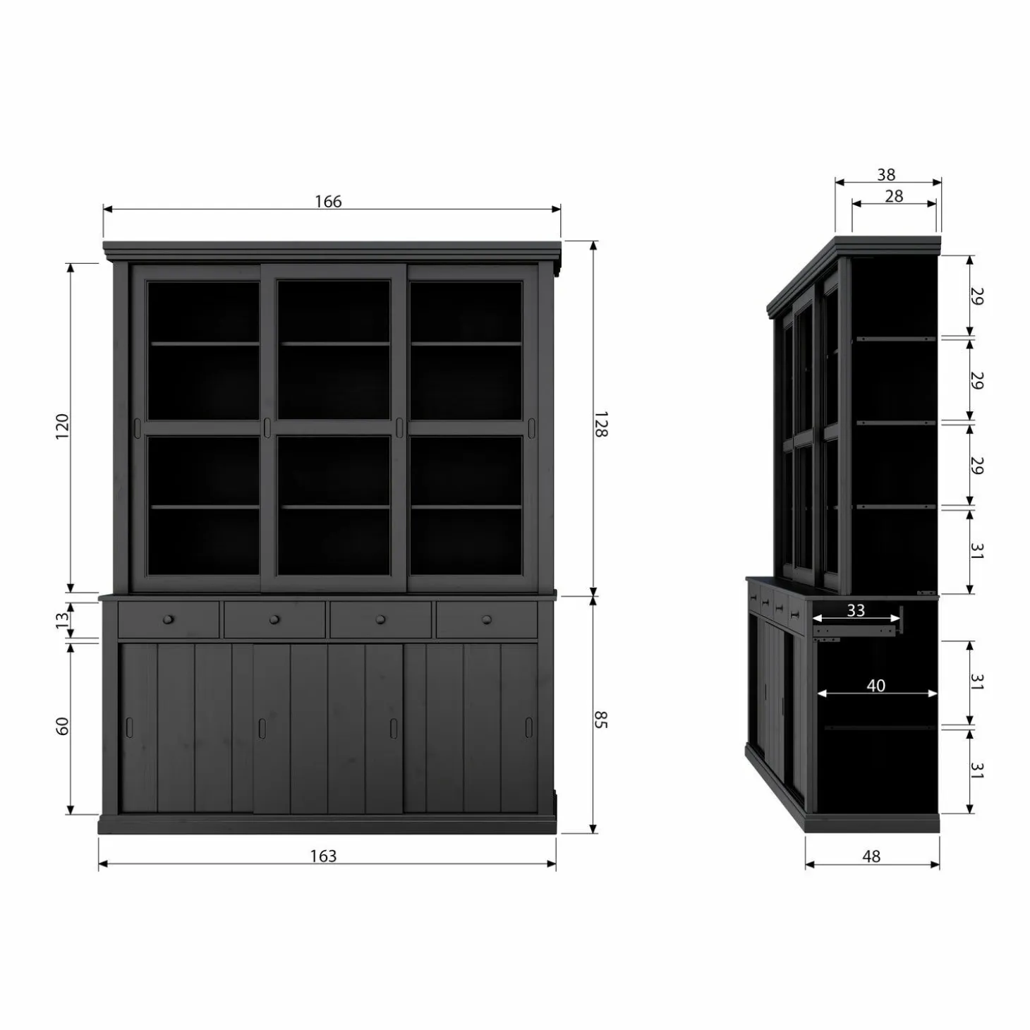 Vitrinekast Lagos - Zwart - Loft24.nl