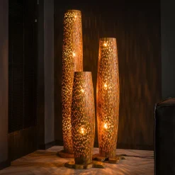 Vloerlamp Bars Medium 145cm 3 lampen Teakhout - Loft24.nl