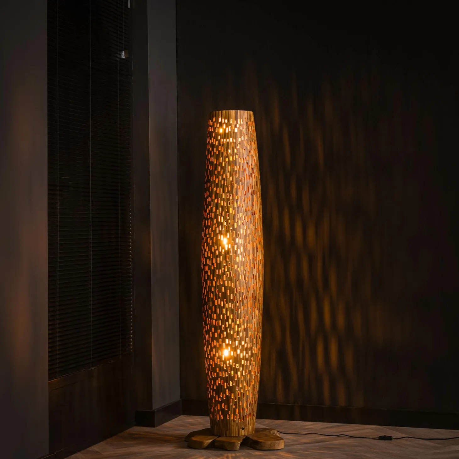 Vloerlamp Bars Medium 145cm 3 lampen Teakhout - Loft24.nl