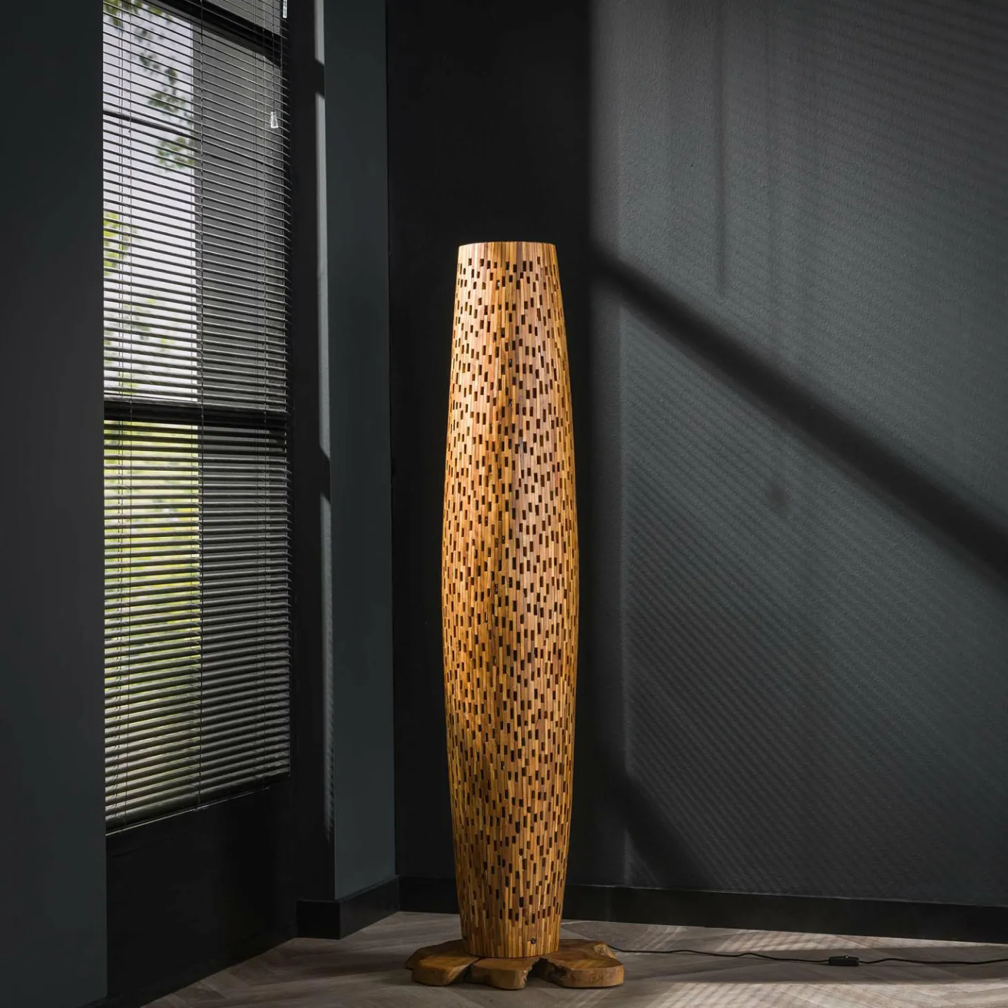 Vloerlamp Bars Medium 145cm 3 lampen Teakhout - Loft24.nl
