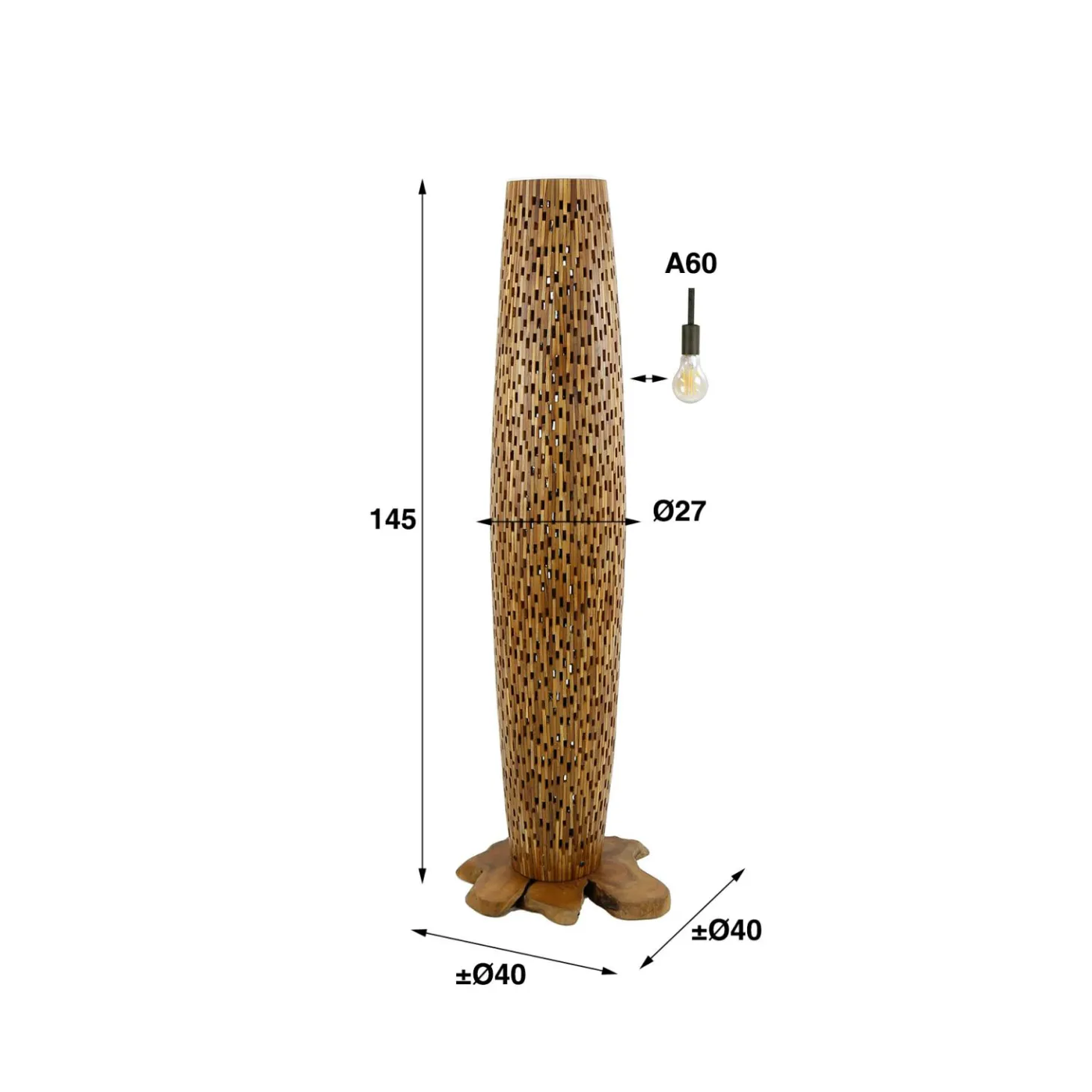 Vloerlamp Bars Medium 145cm 3 lampen Teakhout - Loft24.nl