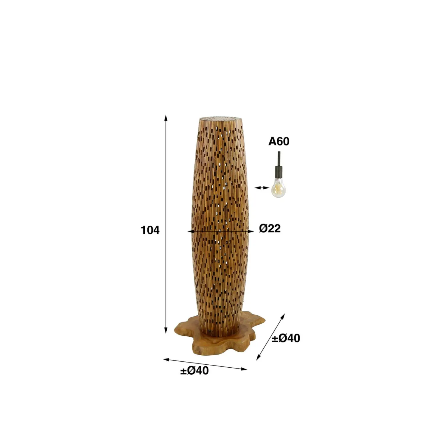 Vloerlamp Bars Small 104cm 2 lampen Teakhout - Loft24.nl