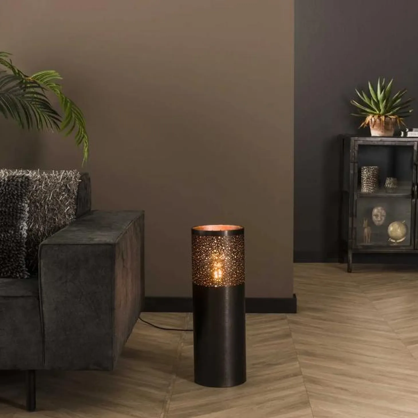 Vloerlamp Cilinder Zwart Nikkel - 60 cm - Loft24.nl