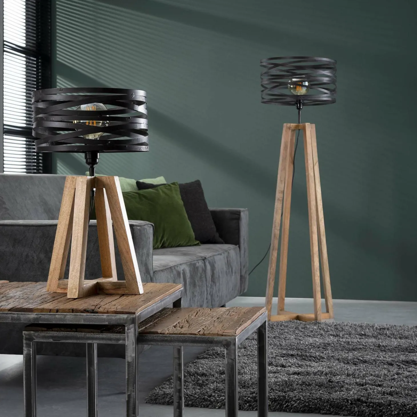 Vloerlamp Twist Houten Kruis Frame - 1 lamp - Loft24.nl