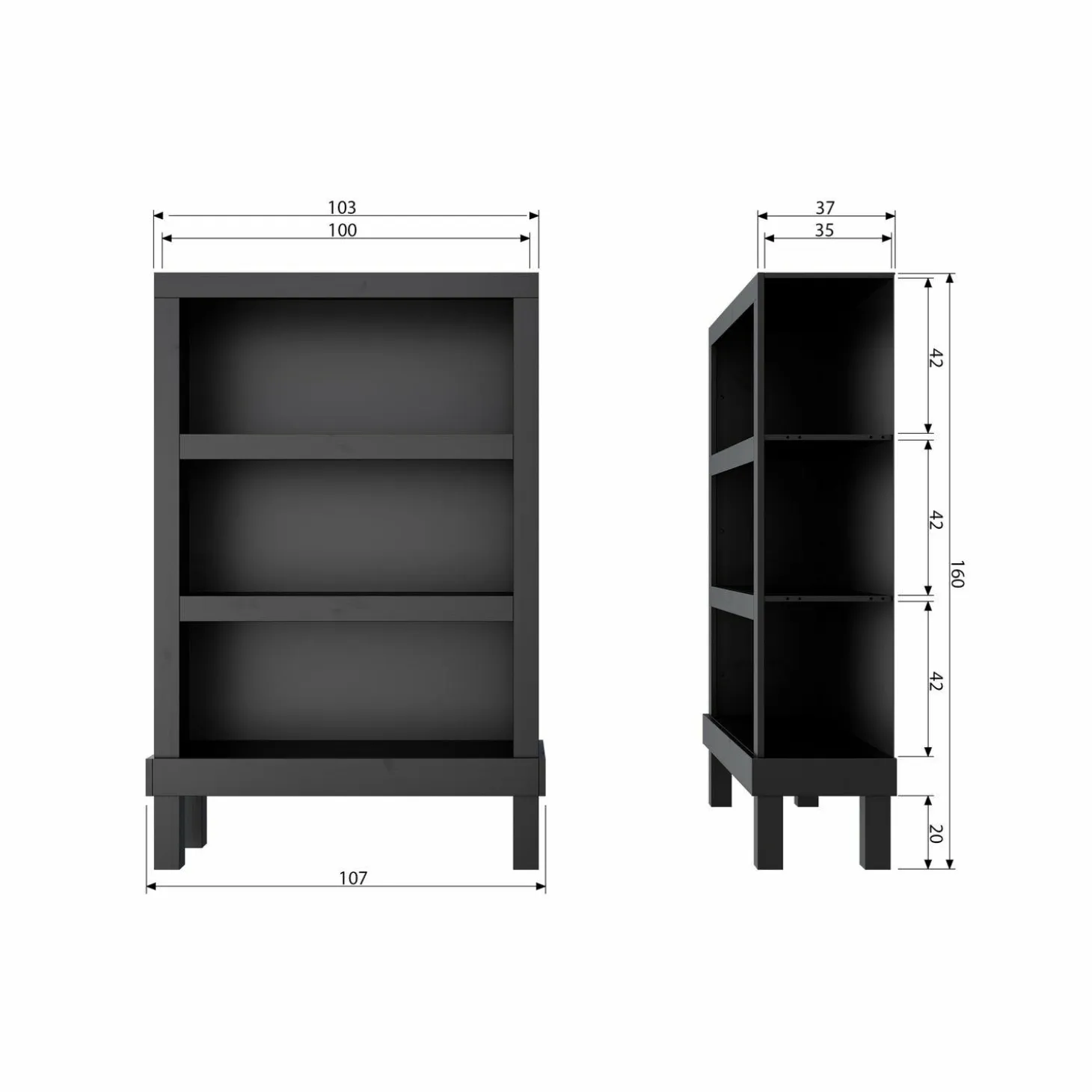 Wandkast Bonk Grenen, 160 x 107cm - Zwart - Loft24.nl