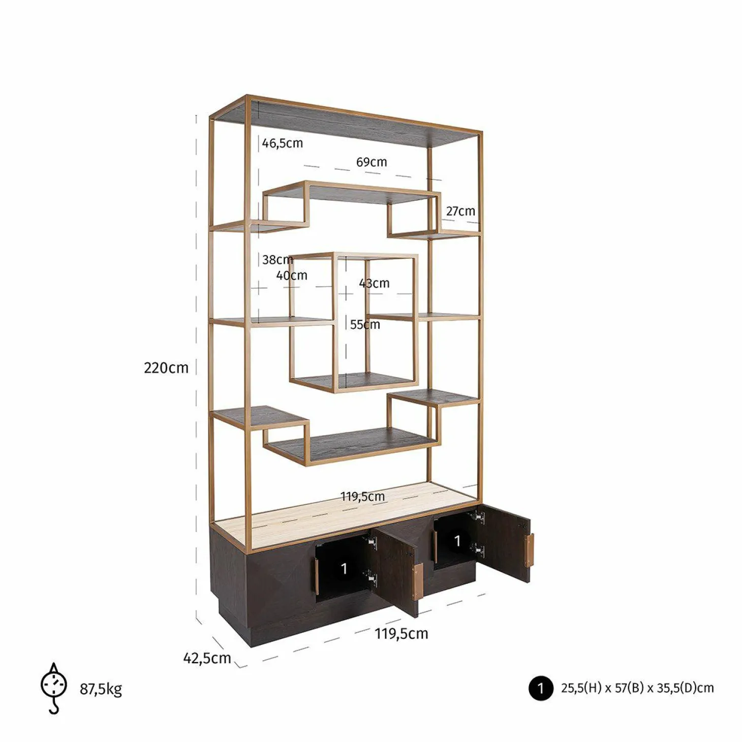 Wandkast Claremont Eiken en travertin 220 x 120cm - Loft24.nl