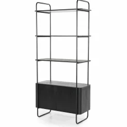 Wandkast James Mangohout en Metaal 96x210cm - Zwart - Loft24.nl