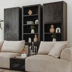 Wandkast Tenna Mangohout met 2 open vakken 220 x 80 cm - Zwart - Loft24.nl